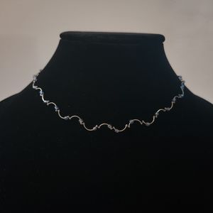 Wavey Blue Beaded Silver-Toned Choker Necklace